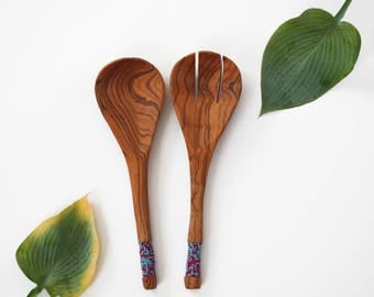 Wild Olive Wood Salad Spoon / African Decor / Ugandan Kitchenware / Uganda Salad Spoon / Wooden Salad Spoon