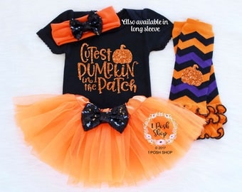 Baby Halloween Costumes Girl, Cutest Pumpkin In The Patch, Baby Halloween Outfit, Baby First Halloween Outfit, Baby Halloween Clothes HH1