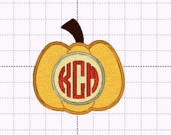 Pumpkin Circle Monogram Applique Applique - INSTANT DOWNLOAD - Embroidery Design - Sizes 4x4, 5x7, 6x10 - Halloween - Thanksgiving - Fall