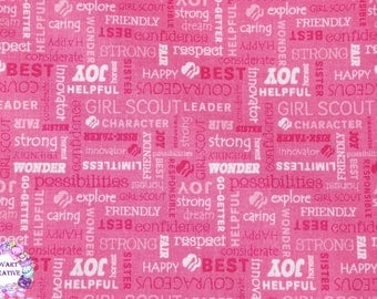 FREE GIFT with Purchase - Riley Blake Girl Scouts - Text - Pink/Cotton/Fabric/Sewing/Quilting