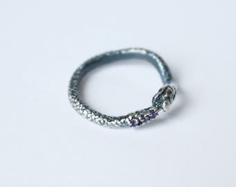 Silver Ourobors Ring set with 3 Gemstones in Tail