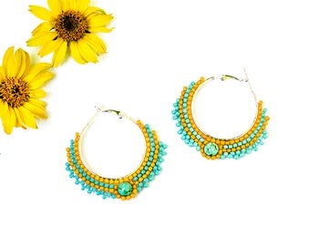 Unique Gift|for|Woman Gift under 20 Turquoise Earrings Boho Earrings Tribal Earrings Yellow Turquoise Earrings Round Earrings Beaded Jewelry