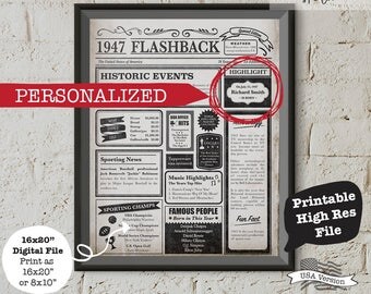 Personalized 70 Birthday Poster, 70th Birthday Poster, 1947 Poster, 70th Birthday Gift