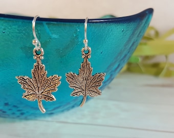 Maple Leaf Earrings - Canada Earrings - Woodland Earrings - Silver Leaf Earrings - Fall Earrings - Canada Jewelry - Maple Leaf Gift - Canada