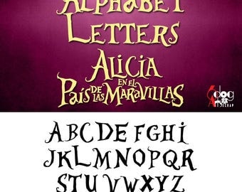 Alice In Wonderland Alphabet SVG DXF Vector Cut Files Monogram Font Cuttable files Vinyl Iron On Heat Press Transfer Silhouette Cricut JB504