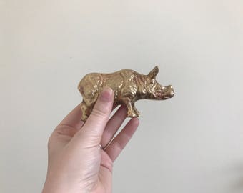 Vintage Brass Rhinoceros | Mid Century Decor | Brass Figurine