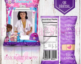 Doc Mcstuffins Favor Bags - Custom Chip Bags - Doc Mcstuffins Birthday Party Digital - Printable - Printed - Chip Bags