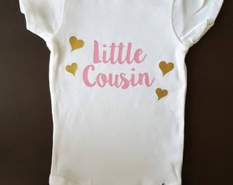 Little Cousin Onesie, Big Cousin Onesie, I'm going to be a cousin, Girl Cousin, New baby, Expecting, Pink and gold onesie, Cousin bodysuit