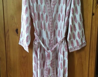 Lightweight summer cotton block printed dressing gown robe