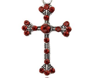 Cross Latin pendant silver Antique Crystal Light Siam 49 x 33 x 5 mm