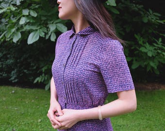 Elevint Japanese 1970s Chiffon Dual Color Shirt Dress S-M