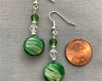 Green Swirl Czech Glass Earrings