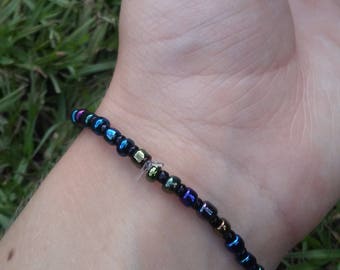 Dark Iridescent Glass Bead Bracelet