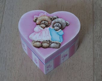 "The 2 friends" heart shaped wooden jewelry box