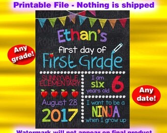 First Day Of School Chalkboard Sign, Back To School Sign, First Day Of School Sign, School Boy, Kindergarten Sign, Printable Sign, Preschool