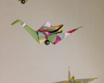 Origami Crane Paper Mobile Green Yellow Orange Nursery Baby Crib Kid's Room Children's Room