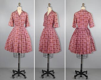 1950s dress / silk / RASPBERRY TART / full skirt / vintage dress