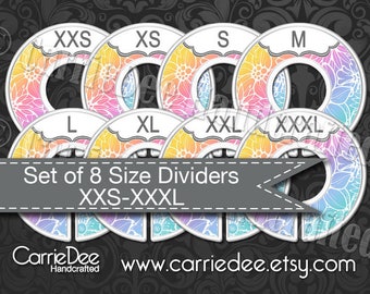 Assembled Clothing Size Dividers, Consultant Tools, LuLaRoe Size Divider Set, Rainbow Floral Design, LLR Size Cards