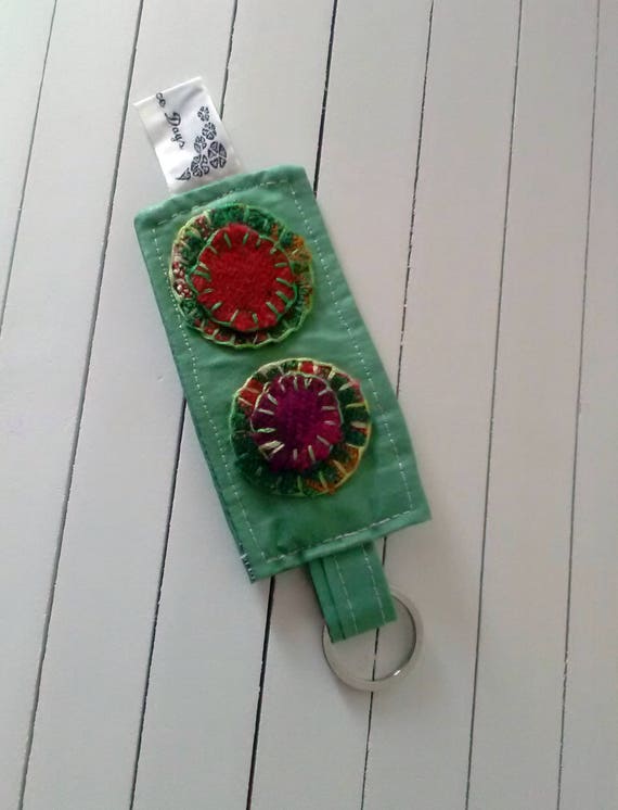 Keyring Green Fabric keyring handmade wool applique pennies