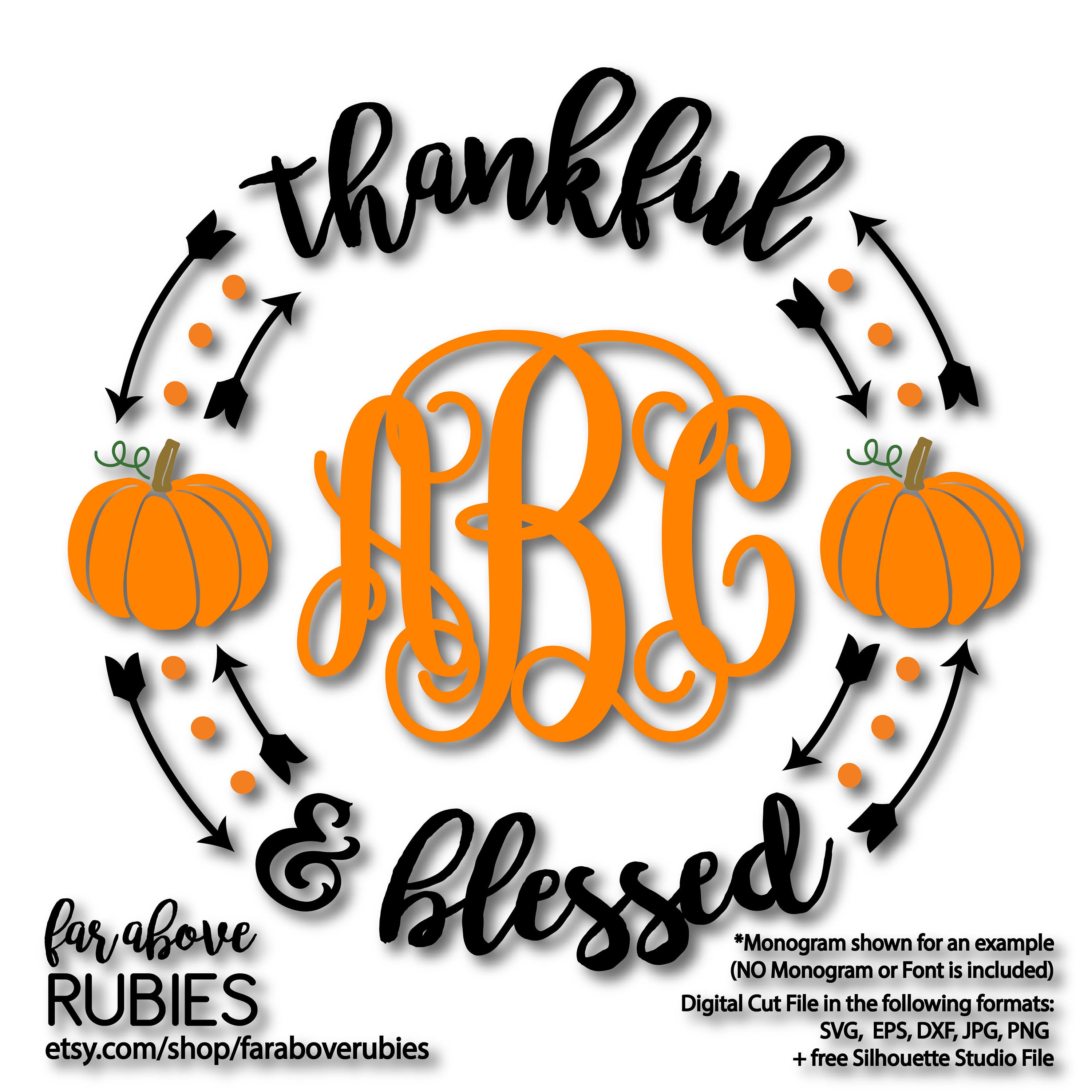Download Fall Thankful & Blessed Pumpkin Monogram wreath monogram NOT