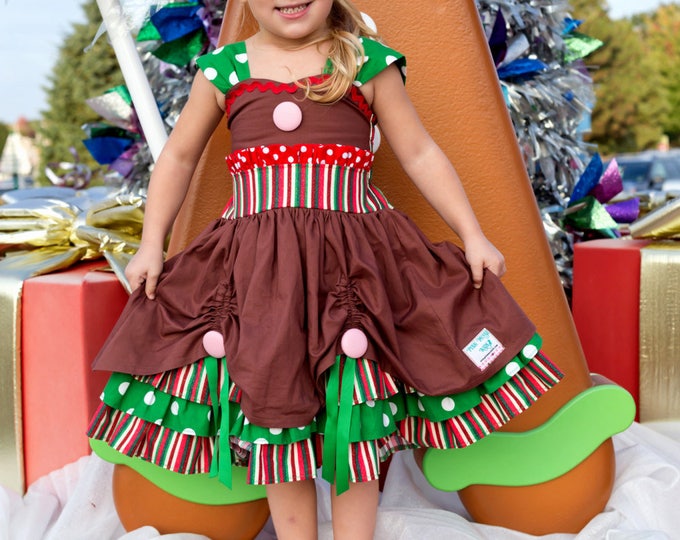 Gingerbread Girl Dress - Toddler Holiday Clothes - Baby Girl Christmas Dress - Hand made Holiday Dress - Christmas Birthday - 6 mo to 8 yrs