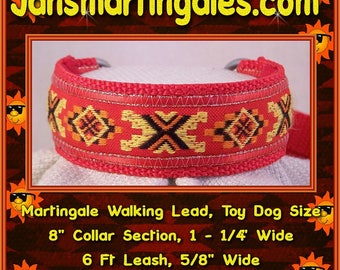 Jansmartingales, Dog Collar Leash Combination Walking Lead, Italian Greyhound, Tiny Dog Size, 8" Collar Section. ired116