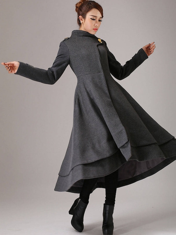 Swing coat womens coats gray coat wool coat plus size