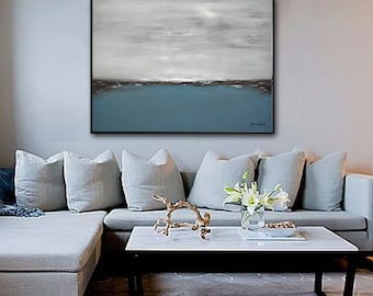 Large Landscape Original Oil Painting Modern Art Contemporary Seascape Abstract Art Handmade Blue Ocean Wall Art Acrylic Painting by Whitman