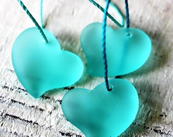 Sea Glass Pendant - Sea Glass Bead - Beach Glass Beads - Jewelry Making Supply - 18mm Sea Glass Glass Heart - Seafoam Green - Choose Amount