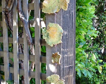 Four Ceramic Leaves Wall Hanging - Made with Real Leaves - Decorative Leaf String with Metal Bell - Leaf Imprint Patterns - Blackberry Grape