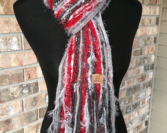 Ohio State Scarf Buckeyes Inspired Skinny Scrappy - Scarlet and Gray - Handmade