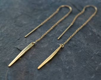 Long Gold Bar Threader Earrings, Minimalist Earrings, Simple Ear Threaders, Bridesmaid Gift, Gift for Friend, Gold Dangle Earring, Everyday