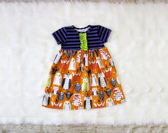Halloween Twirl Dress | 3m - 12year | Girls Toddler Baby Dress | Boutique Clothing | Halloween Owl Dress