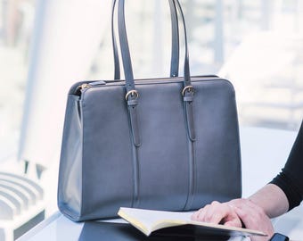 Leather laptop bag - Leather briefcase - Grey laptop bag - Womens messenger bag - Laptop bag women - Laptop purse 15" - Slim laptop bag grey