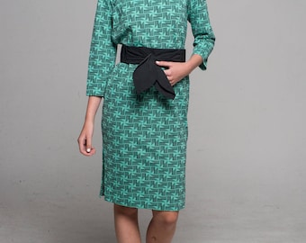 60s Green Geometric Cheongsam Dress / 1960s Vintage Asian Dress / Mod Dress / Size S/M