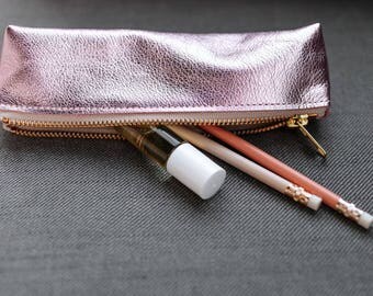 SMALL Leather Pencil Case. Small Leather Brush Bag. Artist Pencil Case. Small Pencil Case. Metallic Leather