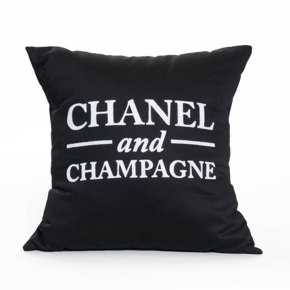 Chanel and Champagne Black and White Pillow Cover