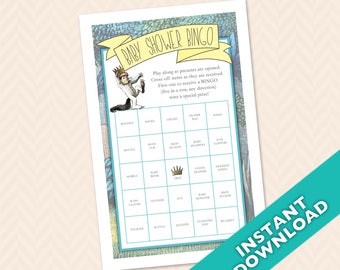 Where the Wild Things Are Baby Shower Bingo Printable Game