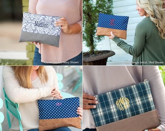 Monogrammed Clutch, Monogrammed Gifts, Monogrammed Bridesmaid Gifts, Makeup Bag, Cosmetic Pouch, Toiletry Bag, Pencil Case