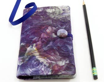 Pocket Journal Cover, Small Moleskine Cover, Pocket Notebook 3.5 x 5.5 inch, Journal Slipcover - Purple, Blue and Green Hand Dyed Cotton