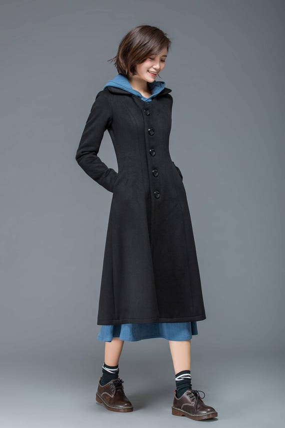 Black coat wool coat coat long coat winter coat midi