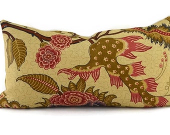 SINHALA LINEN PRINT, Martyn Lawrence Bullard Schumacher Fabric, 10x20, Tree of Life Floral Pattern Lumbar Throw Pillow Cover