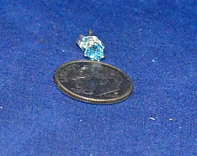 Man's Aquamarine Stud, 4mm Heart, Natural, Set in Sterling Silver E1085M