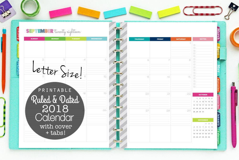 2018 Calendar Printable Planner Ruled And Dated Lined