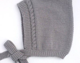 Grey Pixie Bonnet, Hand Knit Hat, Grey Hat, Sizes Newborn to Age 2 years, Pixie Elf Hat, Baby Bonnet, Children's Accessories, Baby Gift