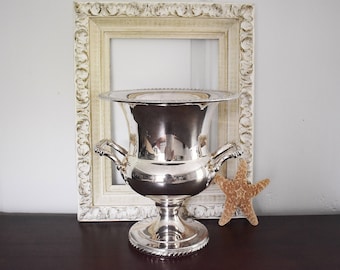 Silver Plate Champagne Bucket, Wm Rogers Silver Ice Bucket Wine Cooler Silver Barware, Roping Rope Design Silver Trophy Cup, Silver Planter