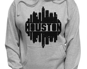 Distressed Houston Skyline Shirt | Vintage Houston City Silhouette Shirt | Space Center Skyscrapers Classic Skyline Hoodie