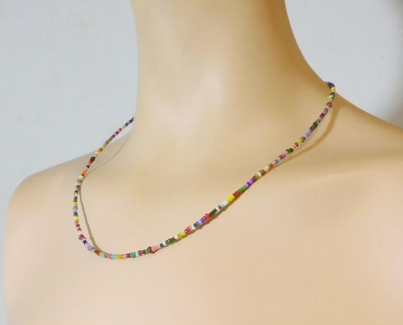 Colorful Seed Bead Necklace Boho Jewelry Mens Choker 17