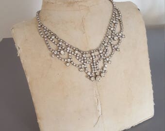 Vintage Rhinestone Bib Necklace