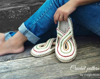 Crochet pattern- women twisted clogs with rope soles,soles pattern included,slip ons,shoes,loafers,scuffs,slippers,adult,cord,house shoes